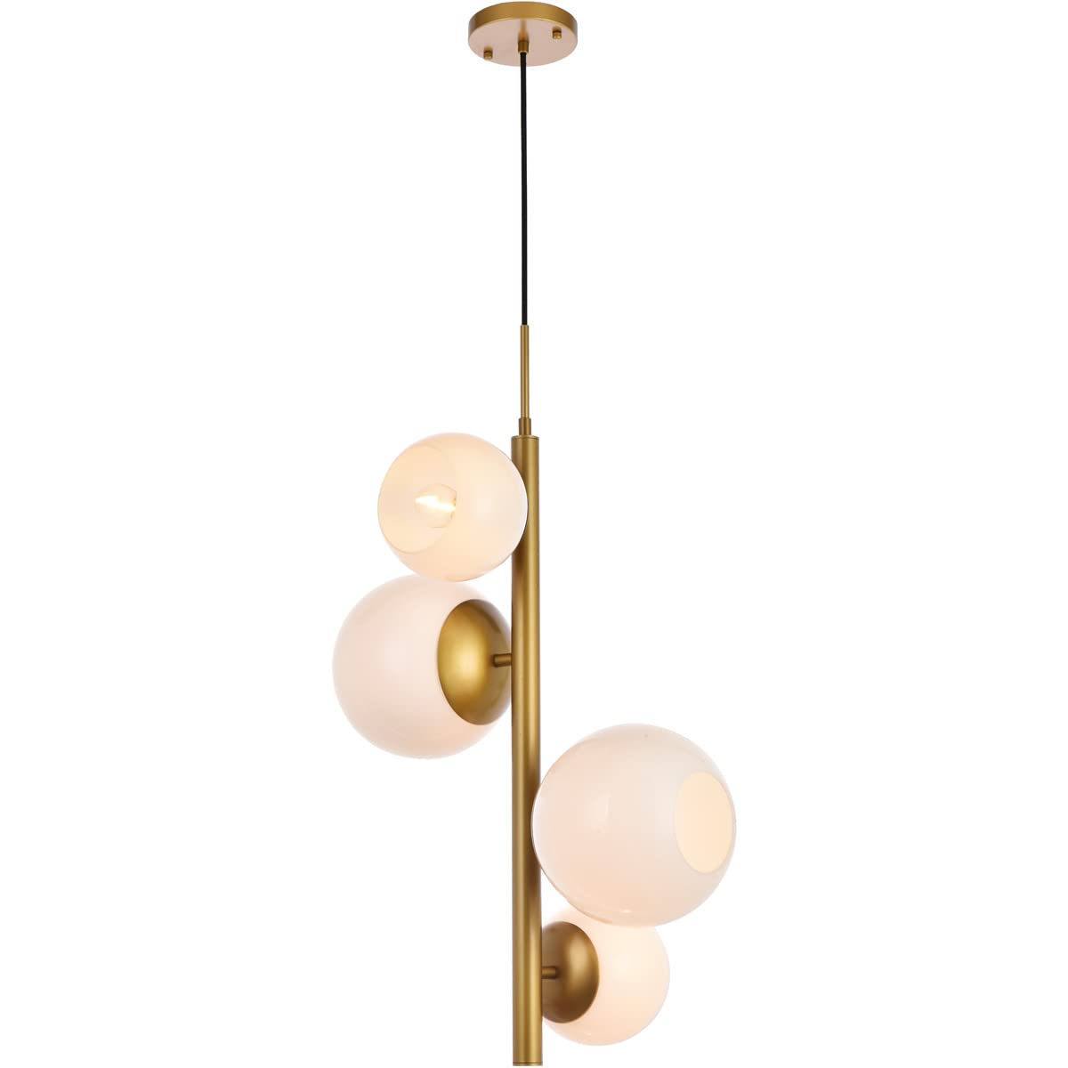 Living District Wells 4-Light Mid-Century Metal Pendant in Brass and White