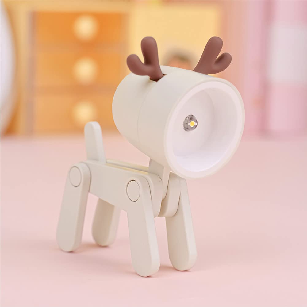 SpassLeben Mini LED Desk Lamp, Off-White Deer Night Light, Decorative Indoor Nightstand for Kids, Birthday Gifts