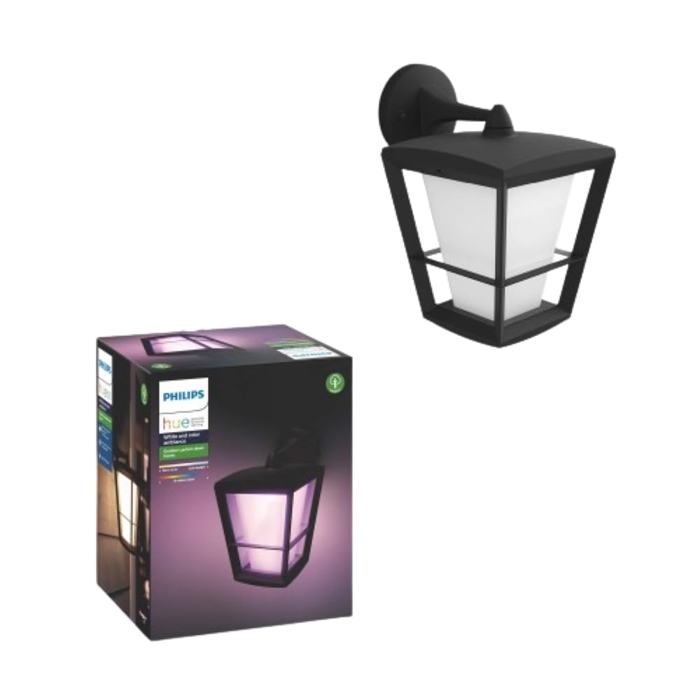 Philips Hue Econic Down Outdoor Smart Wall Light, Black - E26 Color-Changing Bulb - 1 Pack - Requires Hue Bridge - Weatherproof