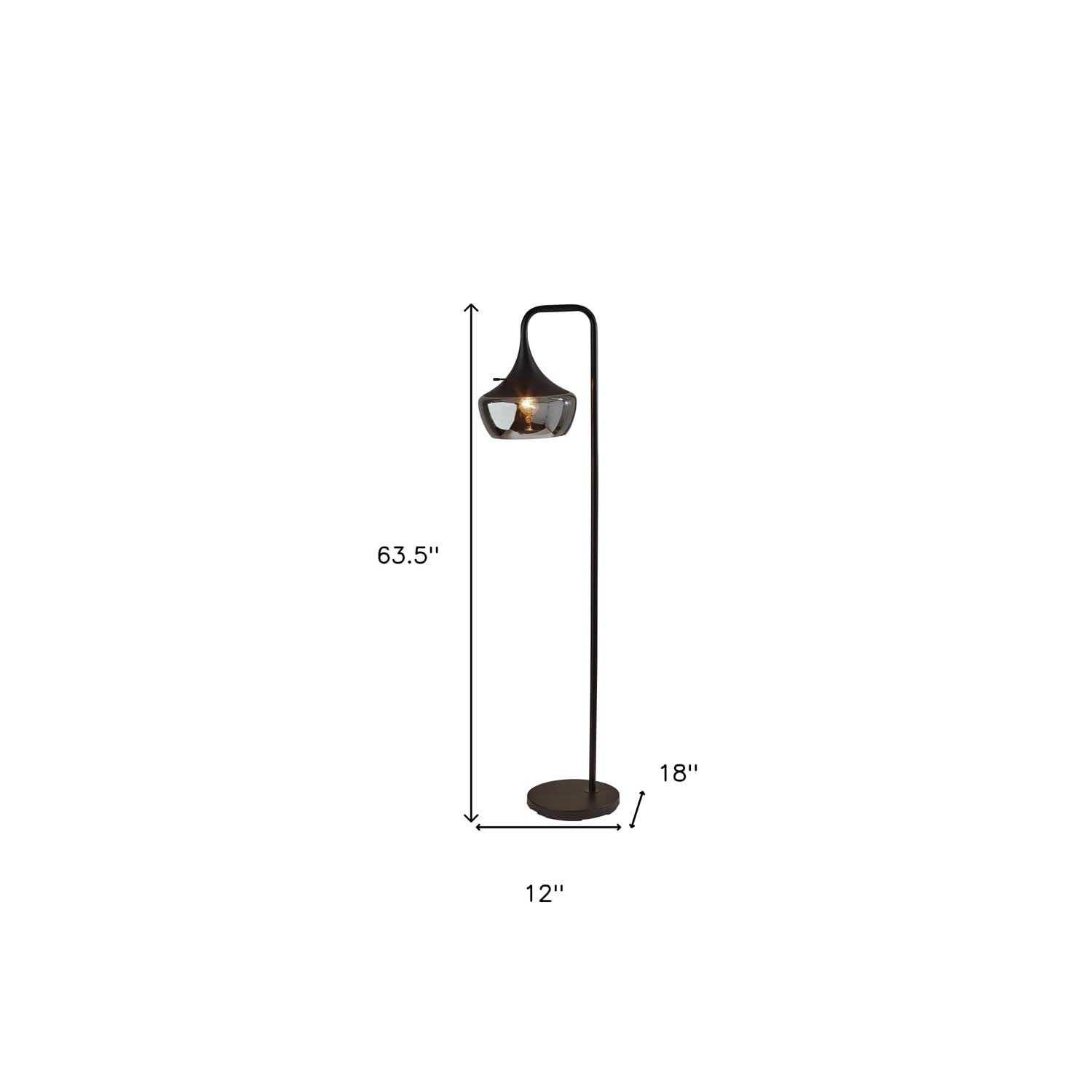 Homeroots 64&quot; Black Task Floor Lamp With Black Bowl Shade