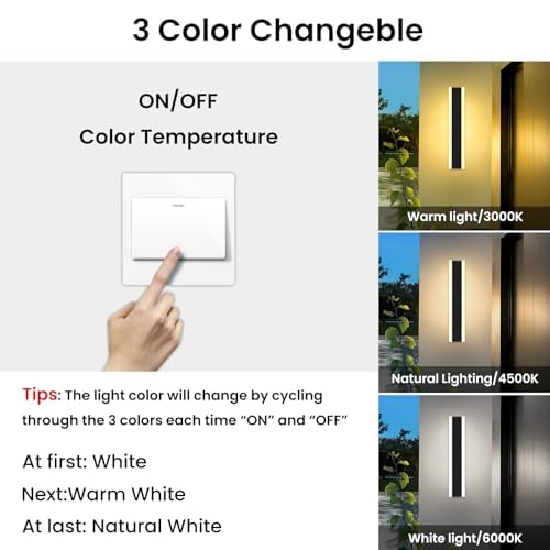 Modern 31.4Inch Outdoor Wall Light, 3000K/4500K/6000K 3 Color Change Black Exterior Light Fixtures Wall Mount, Ip65 Waterproof M