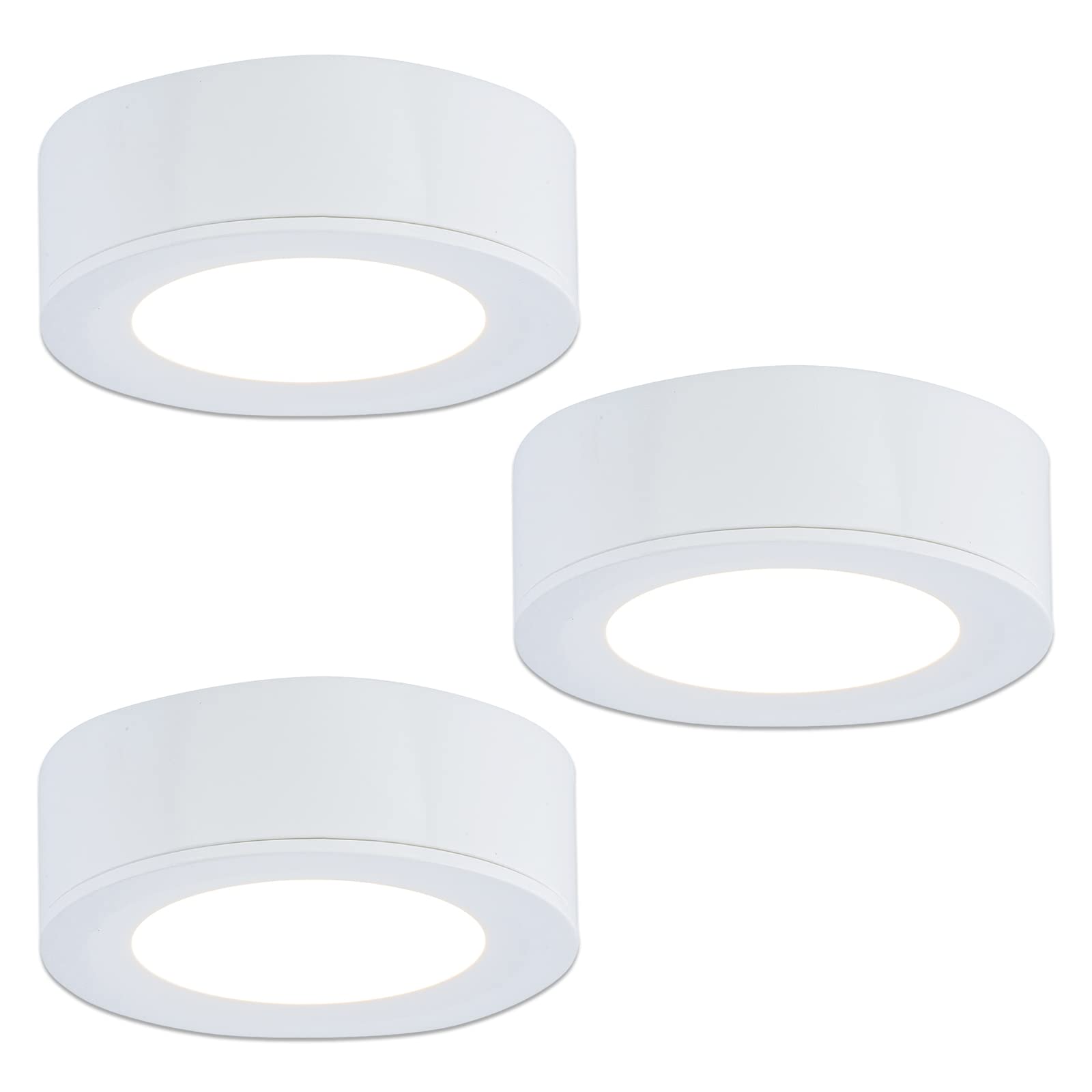 LUMILAND Wired LED Puck Lights (2.7Wx3) Plug-in Lighting Warm White (3000K), LED Cabinet Light for Kitchen Can Be Surface Mount 
