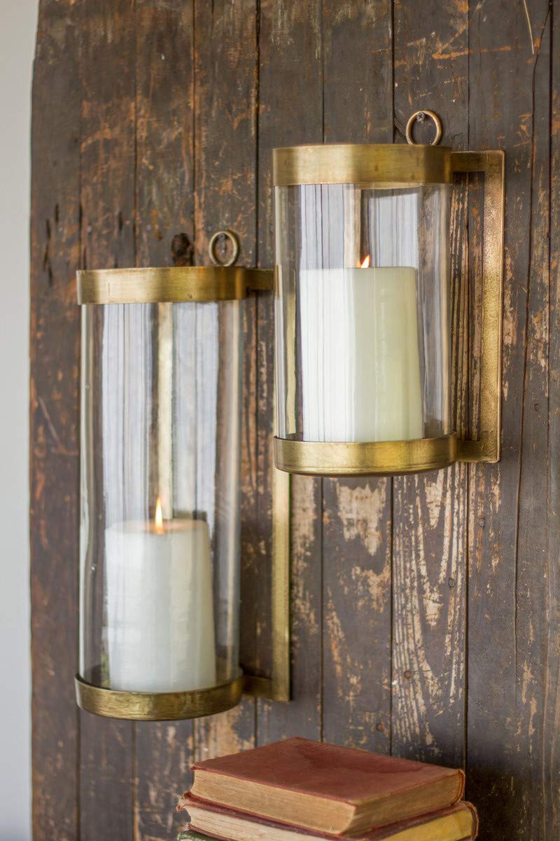 KALALOU Wall Mounted Hurricane Light, Small Size, Brass Finish, Model NMAN1011, Metal Construction