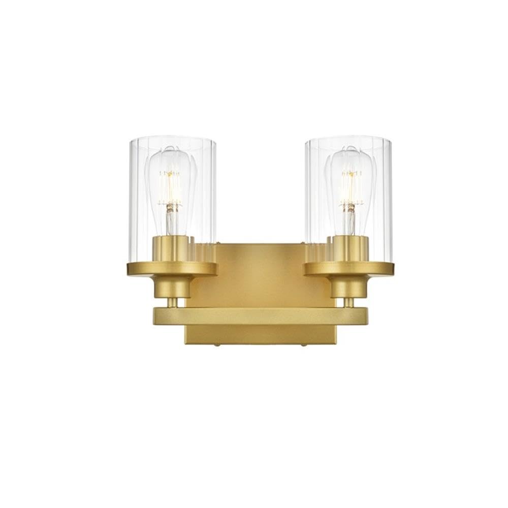 Living District Saanvi 2-Light Iron & Glass Bath Sconce in Brass/Clear