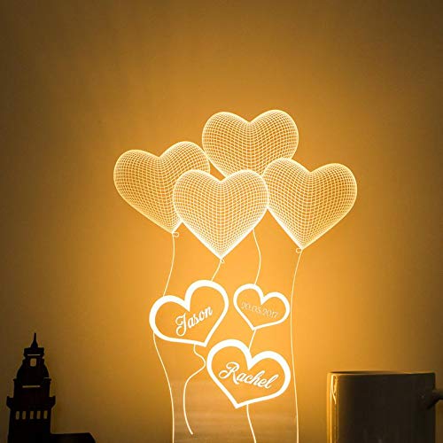Artistic Gifts 3D Illusion Personalized LED Table Lamp for Couples| Customized Name Night Lamp for Wedding Marriage Anniversary|