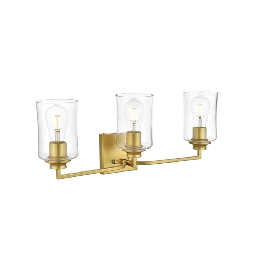 Living District Ronnie 3-Light Iron & Glass Bath Sconce in Brass/Clear