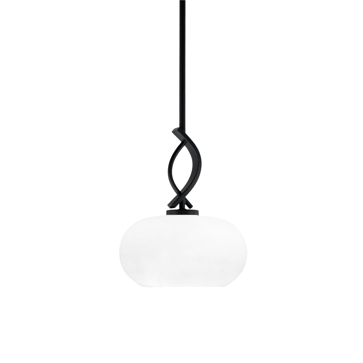 Cavella 1 Light Stem Mini Pendant Shown in Matte Black Finish with 10&quot; White Muslin Glass