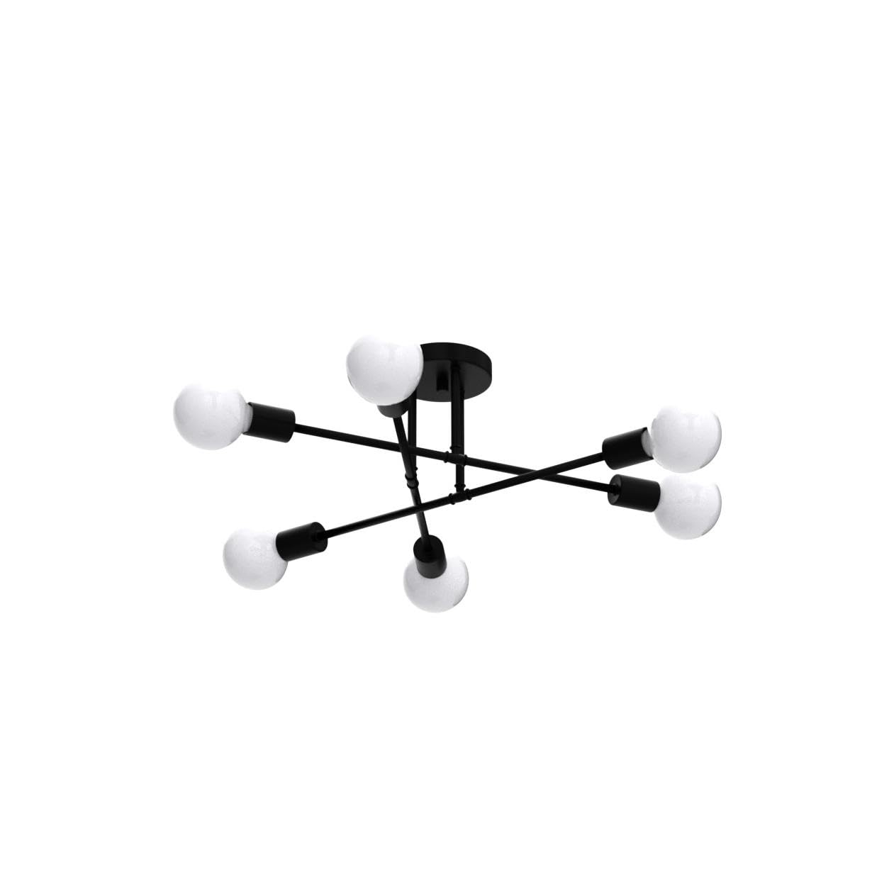 Meixisue Black Modern Sputnik Chandelier Ceiling Light Fixtures,6-Lights Industrial Metal Semi Flush Mount Ceiling Light For Bed