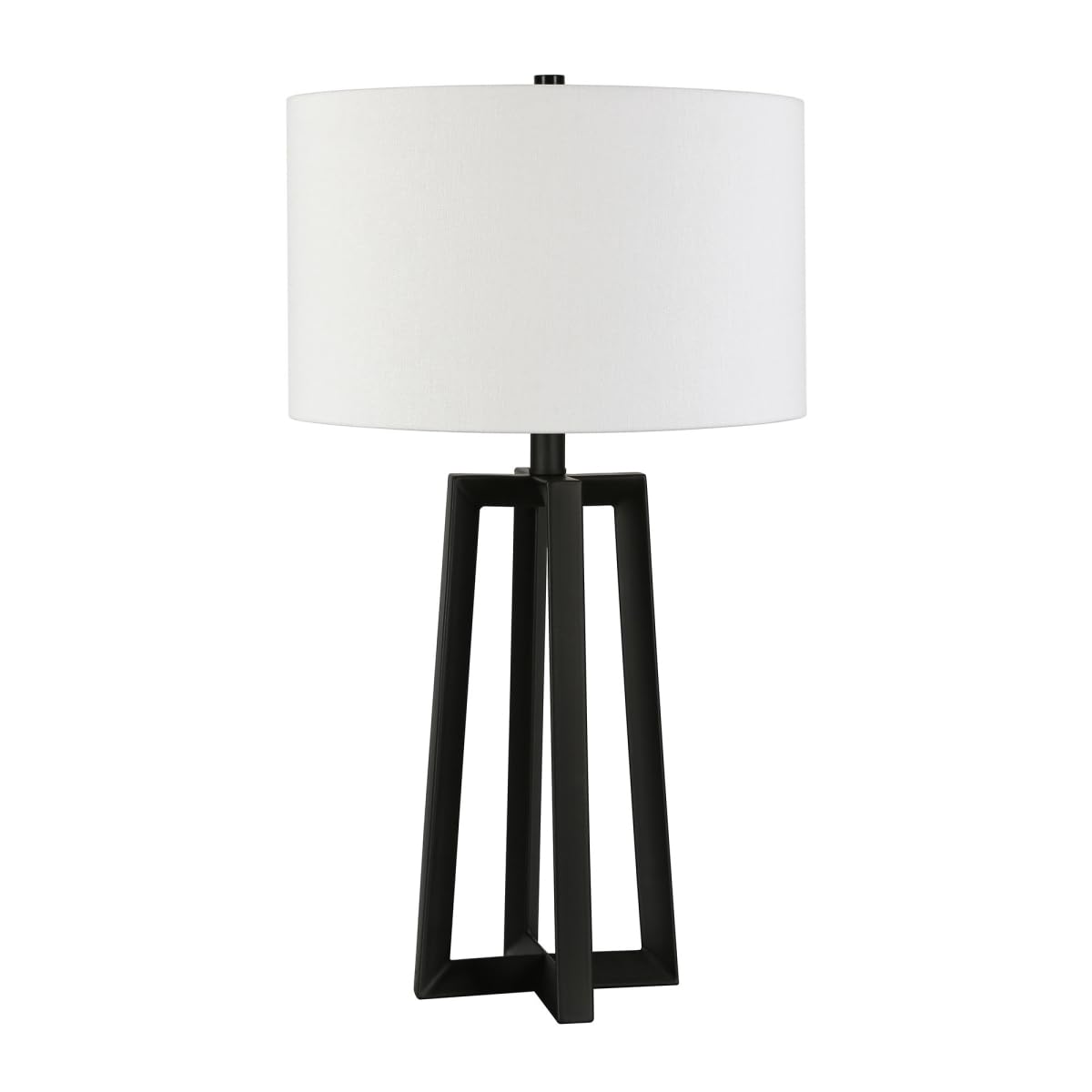Homeroots 24&quot; Metal Table Lamp With White Drum Shade - Black & White Modern Lighting Decor