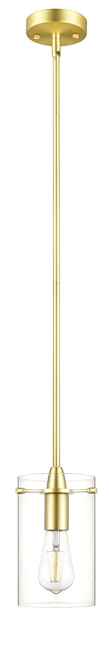 Satin Brass Pendant Lights Kitchen Island - Medium Clear Glass Pendant Light Fixture