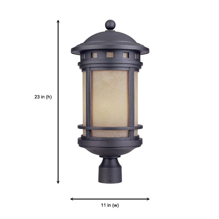 Designers Fountain Sedona Outdoor Post Lantern Light, 23in H, Oil Rubbed Bronze, Amber Glass Shade, Model 2396-AM-ORB
