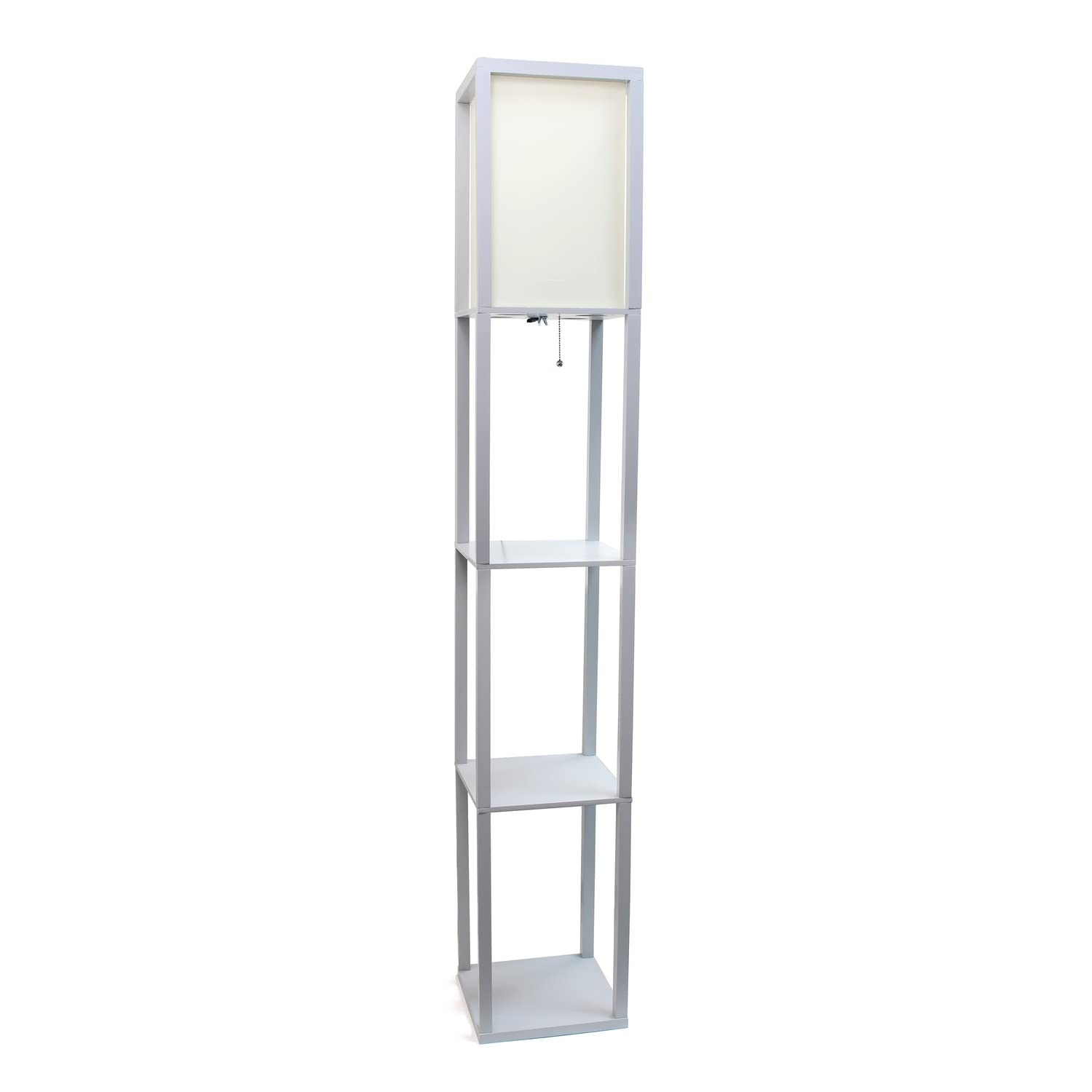 LALIA HOME Column Shelf Floor Lamp, Linen Shade, Gray, Wood, Model LHF-3004-GY