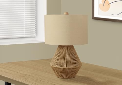 Monarch Specialties I 9628 Lightingtable Lamp, Brown Rope, Beige Shade, Transitional