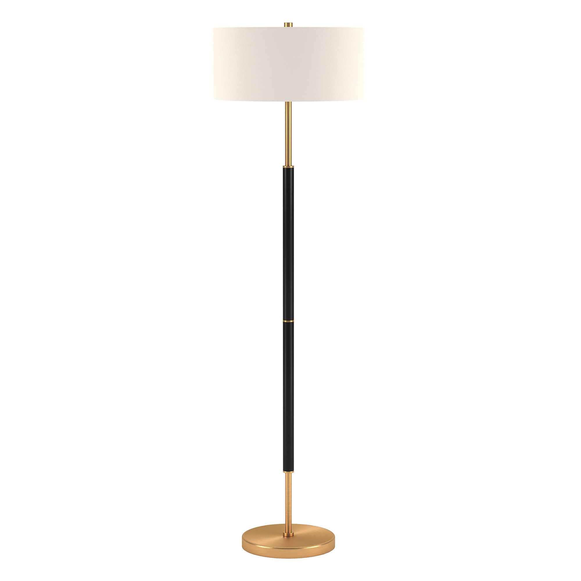 Henn&Hart 2-Light Floor Lamp, Matte Black/Brass Shade, 61&quot; Tall For Home Office & Living Room
