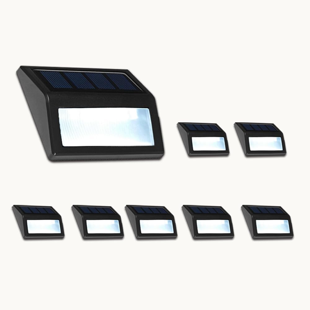Follateas Solar Lights Outdoor  Waterproof Solar Powered Deck Step Lights for Patio Garden Backyard Garage Driveway Pathway Outside Wall Lighting (Cool White  8-Pack)