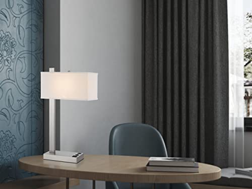 Cal Lighting Drancy Metal Desk Lamp with Power Outlet & USB Port, 7inW x 25inH, Brushed Steel, Model LA-8037DK