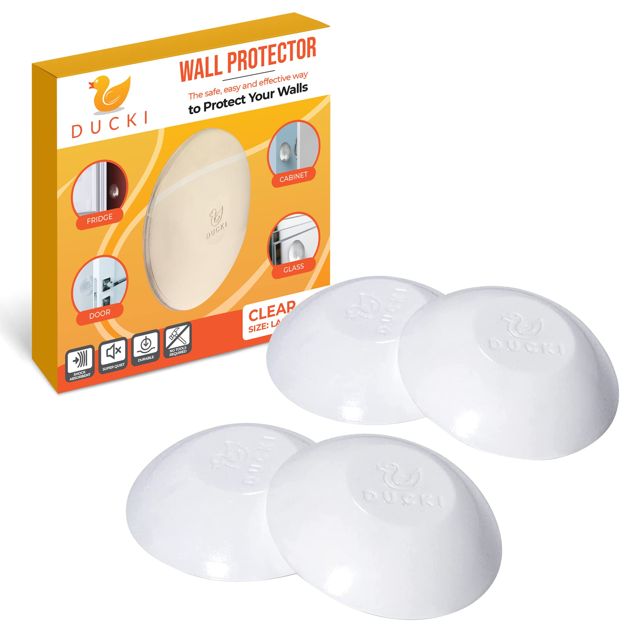 Ducki Wall Protectors - 4 Pack White - Self Adhesive  Reusable Solution for Stopping Wall Damage & Noise from Doors  Refrigerators & More in Your Home or Office - Durable  Shock Absorbent & Discreet-New