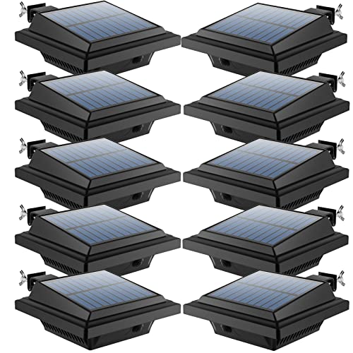 UniqueFire Solar Gutter Lights - 40 LEDs Waterproof Fence & Deck Lights, Black/Warm White, 10 Pack, Durable ABS Material