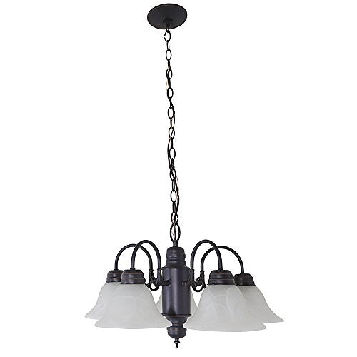 Design House 5-Light Indoor Dimmable Chandelier, Alabaster Glass Shades, Oil-Rubbed Bronze, Model 514455