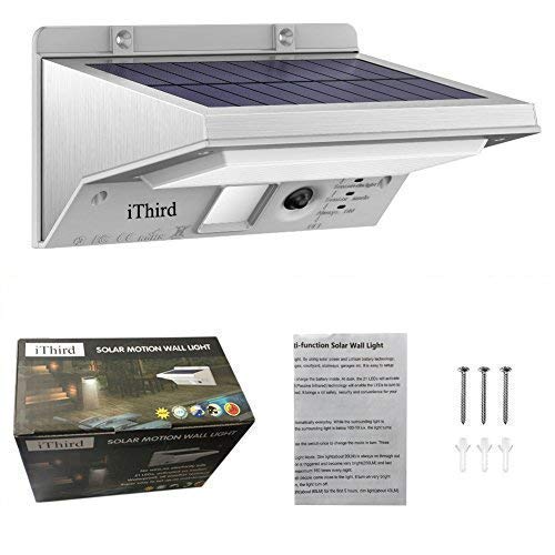 Ithird Solar Motion Sensor Light - Led Waterproof Outdoor Flood Light, Warm White, Stainless Steel, Model It-21, 1 Pack