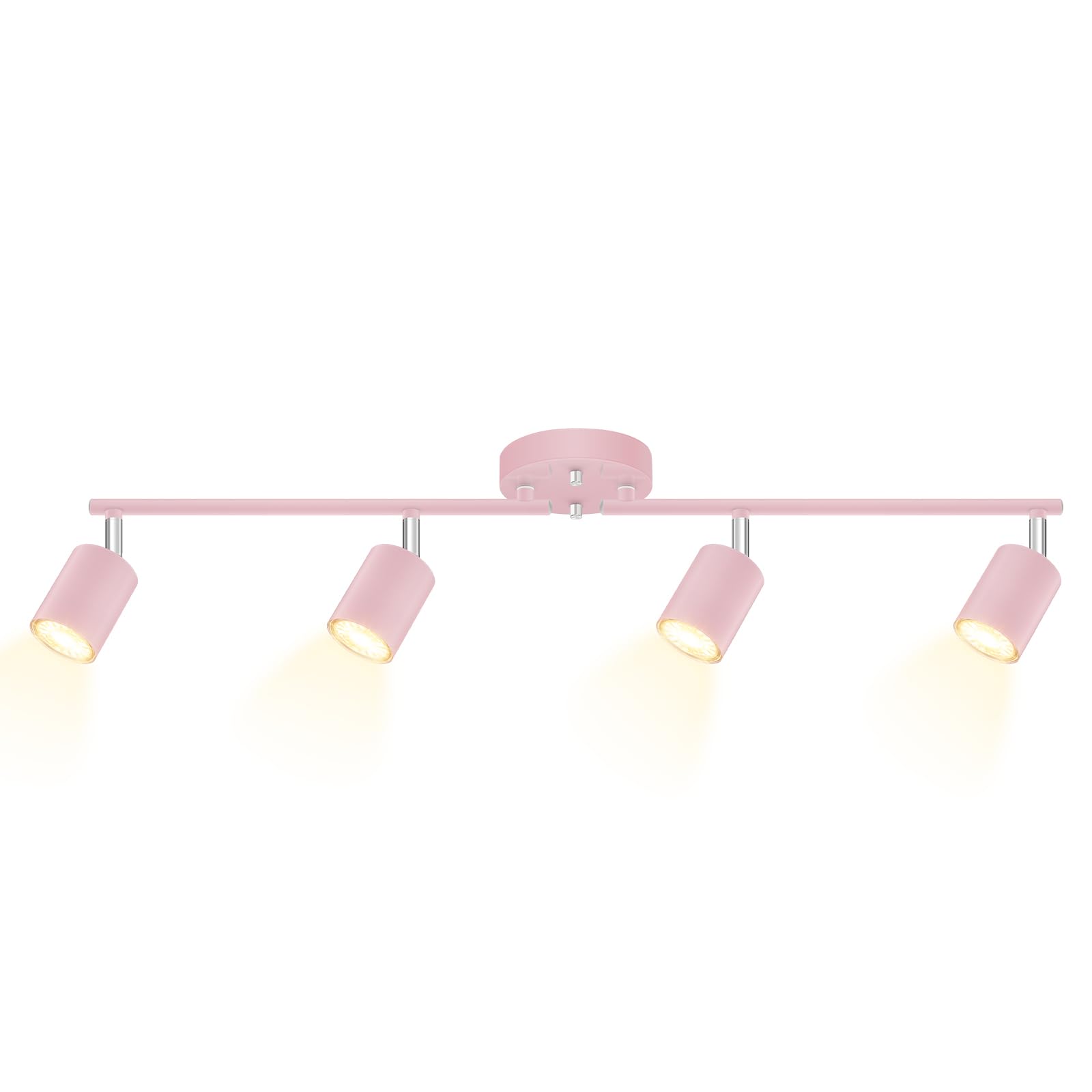BoostArea LED 4 Light Track Lighting Kit, Pink 4 Way Ceiling Spot Lighting, Flexibly Rotatable Light Head for Kitchen, Living Ro