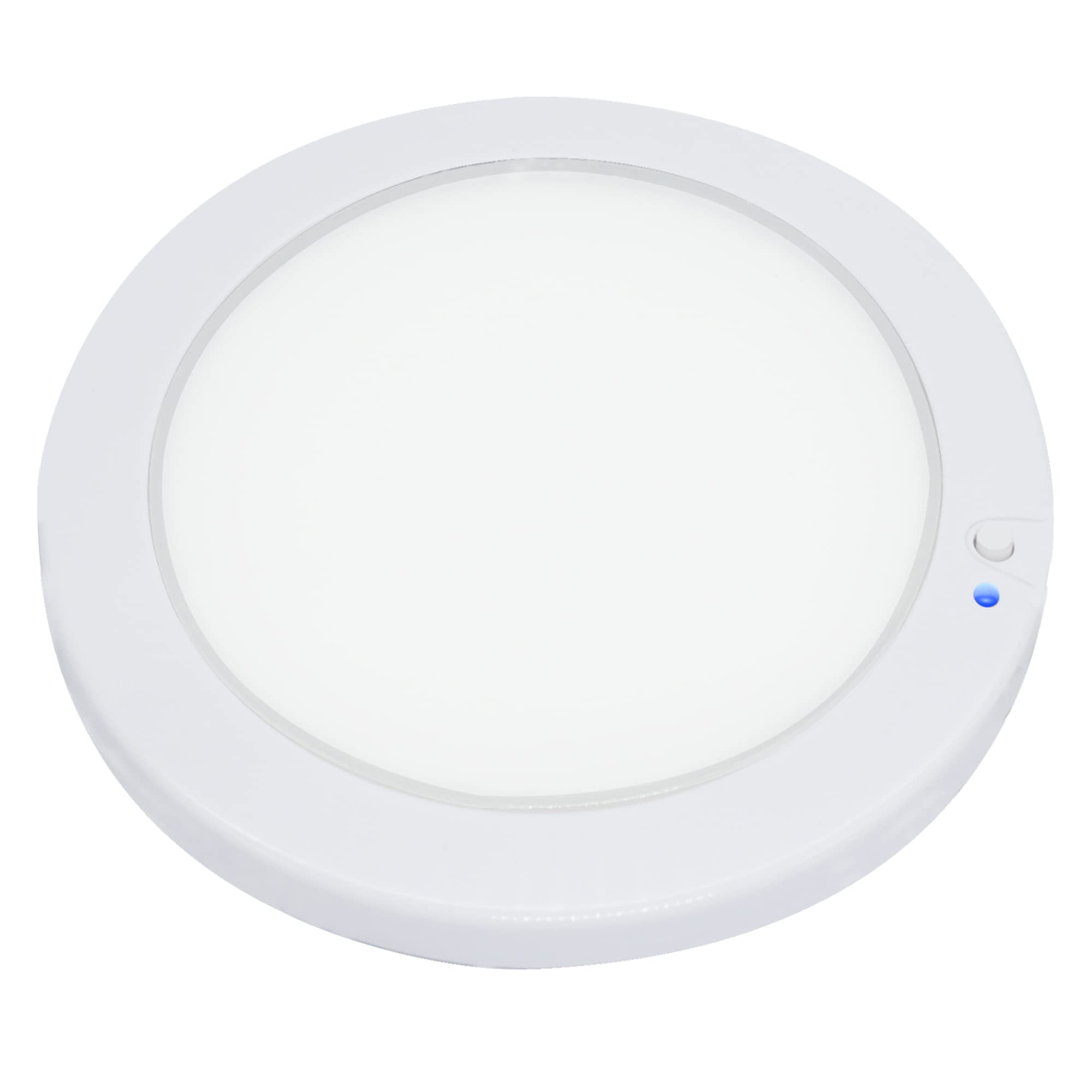 Facon 5Inch LED RV Panel Light Surface Mount 12V DC with On/Off Switch, Blue Indicator, Plastic, 4000K Cool White, Model DSMDPC5-6