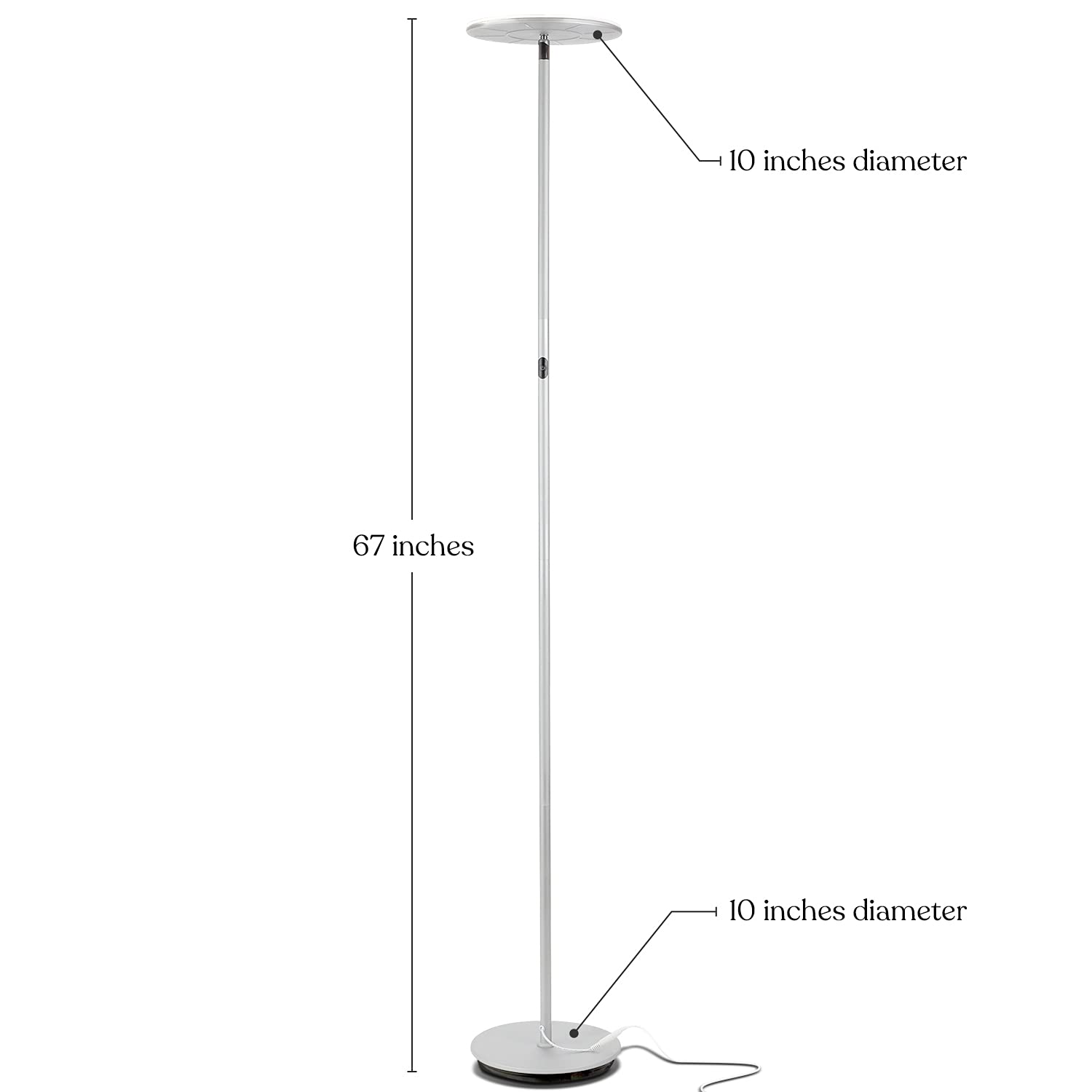 Brightech Sky Flux Dimmable LED Floor Lamp - Silver, Metal, 3 Light Options, Tall Torchiere for Living Room and Bedroom