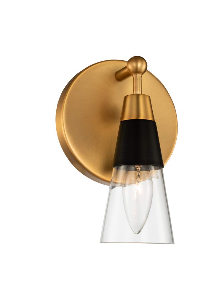 Kalco 513131BNB Ponti - 1 Light ADA Bath Vanity, Matte Black/New Brass Finish with Clear Glass