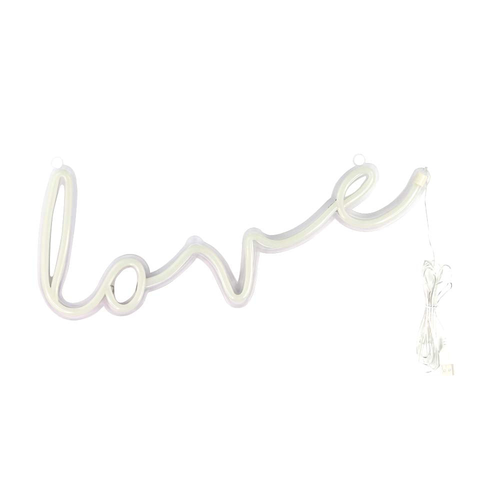 Chi-buy LED Neon Sign - 5V White Love Wall Lamp, USB Powered, Acrylic, 41.4cm x 20.3cm, Ideal for Christmas Wedding Party Decor