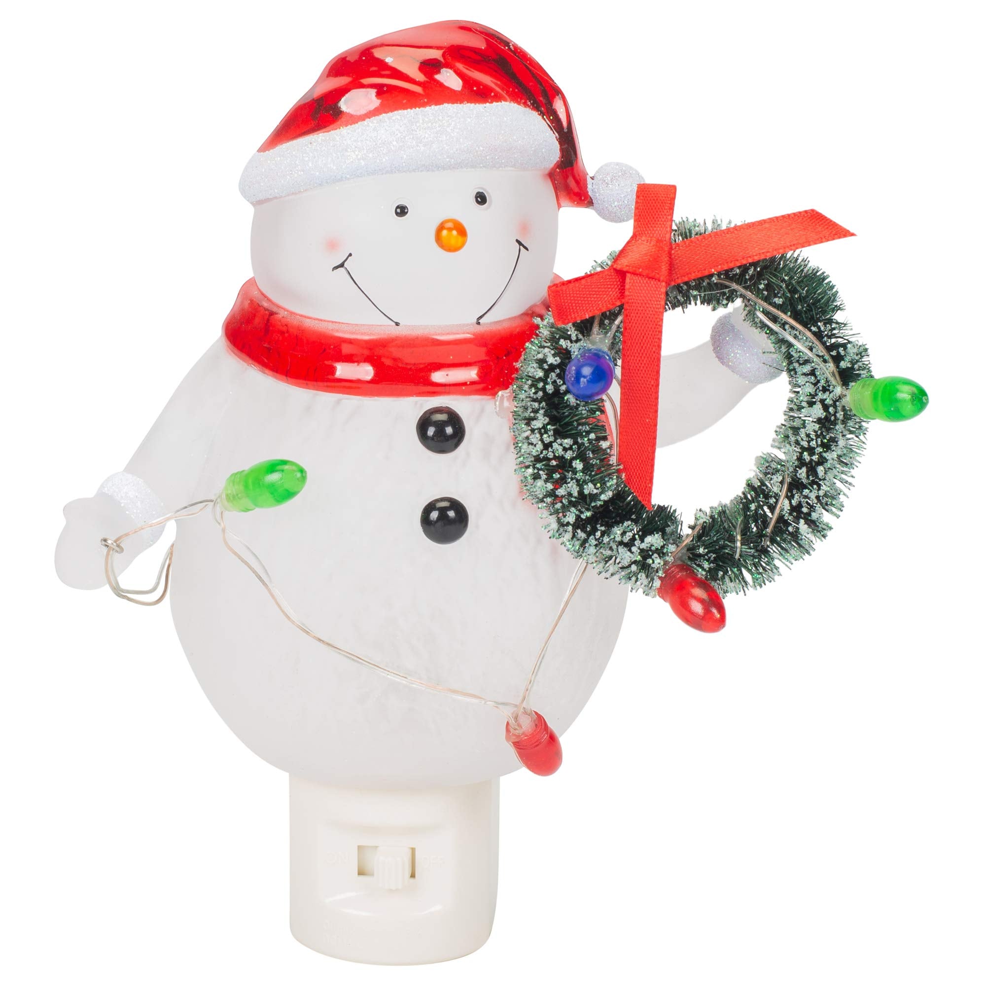 Roman Snowman Night Light - 6.5 Inch Multicolor Acrylic with Wreath