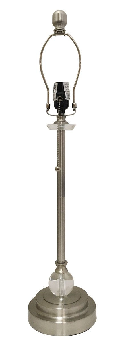 Royal Designs, Inc. Pull Chain Lamp Base, 28in Crystal & Brushed Nickel, Includes Harp & Finial