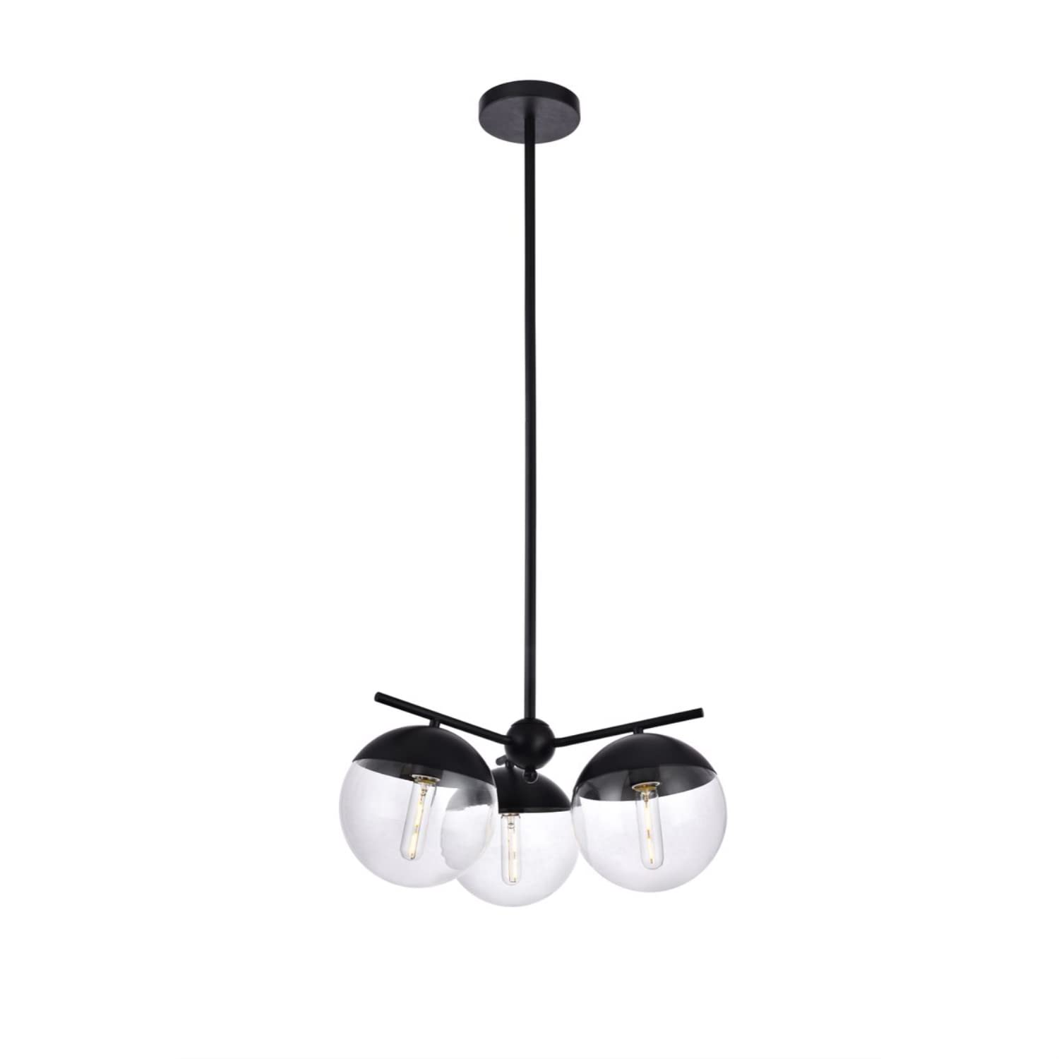 Living District Indoor Modern Home Decorative Bright Ceiling Eclipse 3 Lights Black Pendant with Clear Glass