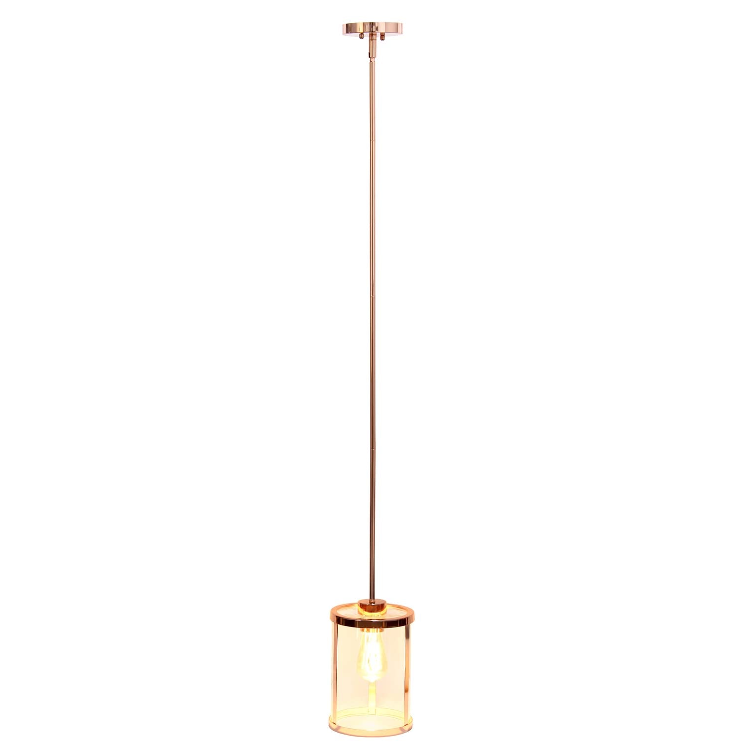 Elegant Designs PT1010-RGD 1-Light Pendant Light, Metal & Glass, 6.75inx6.75inx55in, Rose Gold, Vintage Modern Industrial