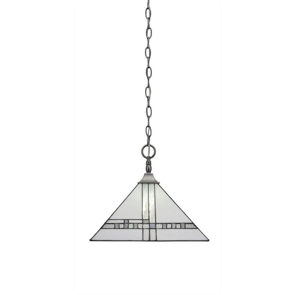 Toltec Lighting 12-Bn-955 Chain/Square Chain Hung Pendant New Deco Tiffany Glass, Brushed Nickel