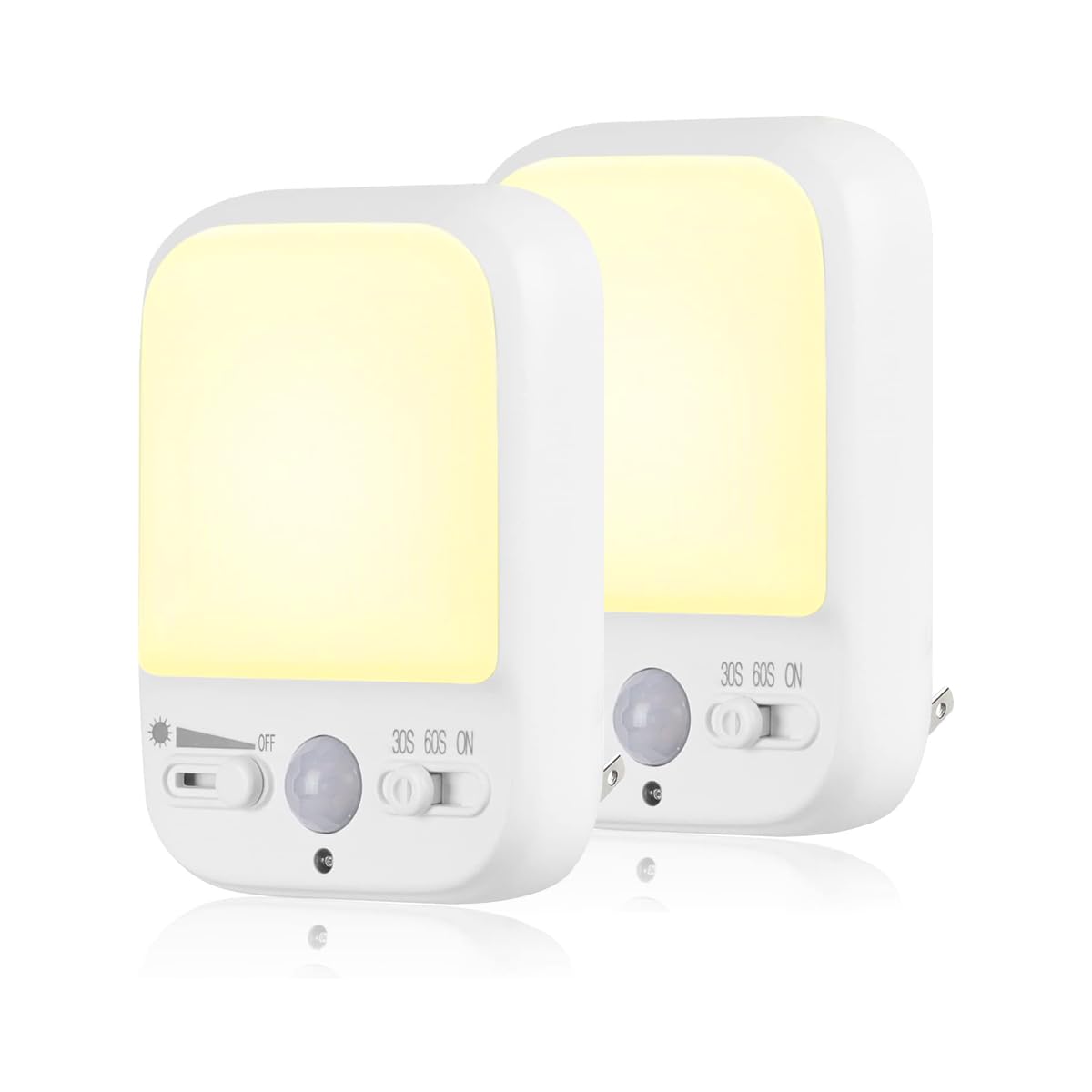 LED Night Light Plug into Walls, Plug-in, Dusk to Dawn Motion Sensor with 4 Lighting Modes, Brightness Adjustable Warm White, En