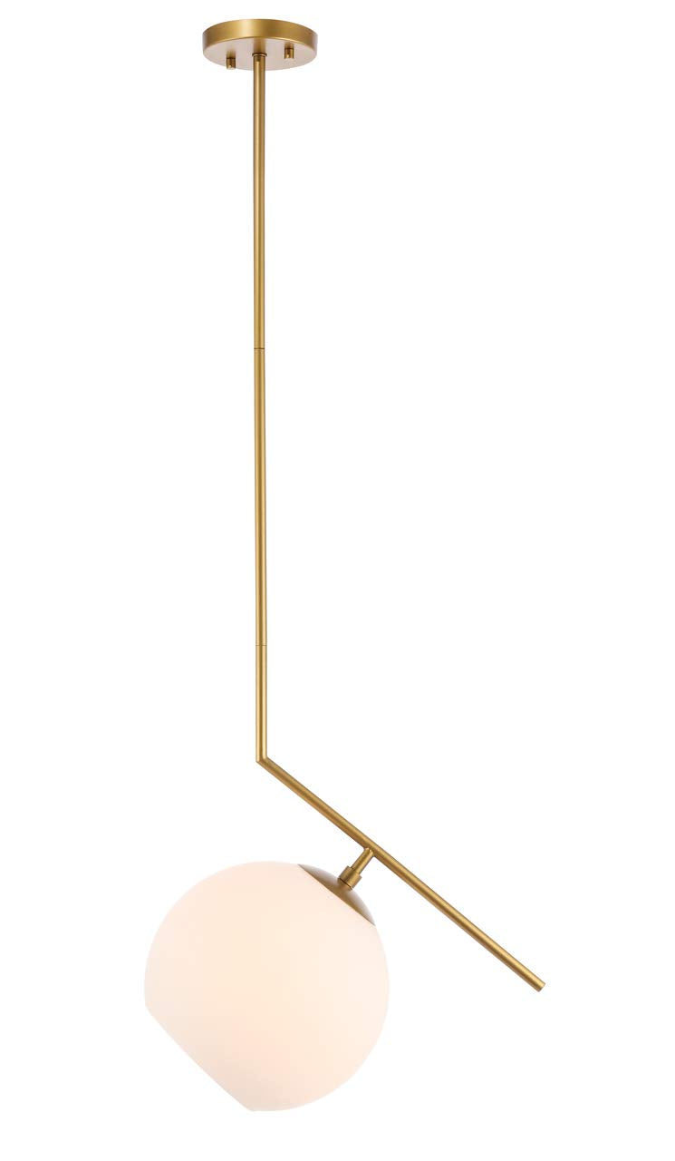 Living District Indoor Modern Home Decorative Bright Ceiling Ryland 1 Light Brass and Frosted White Glass Pendant