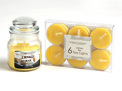 HOSLEY Combo of Lemon Bar Fragrance Jar Candle with Scented Tealights|Perfect for Home Decor Lighting Gifting|Pack of 1 Jar Cand