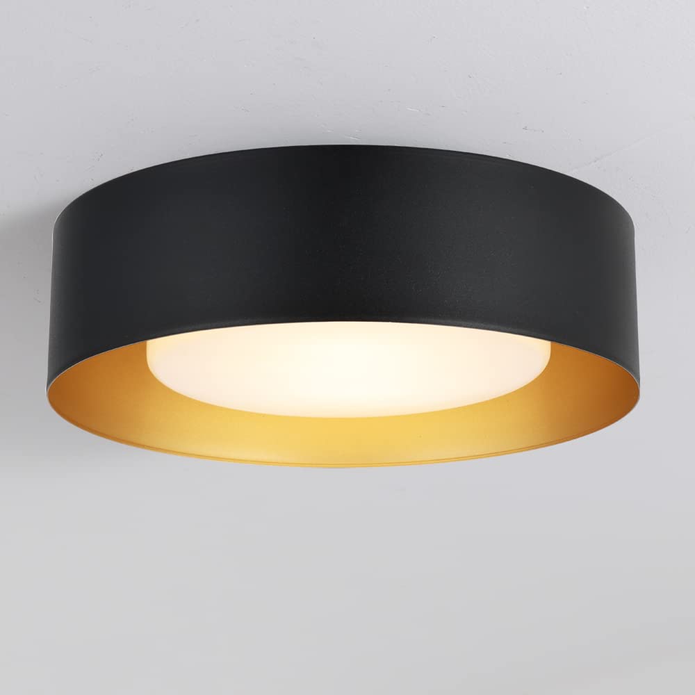 Mivenda Modern Flush Mount Ceiling Light,Minimalist Close to Ceiling Lighting Fixture,Black and Gold Circular Ceiling lamp for B