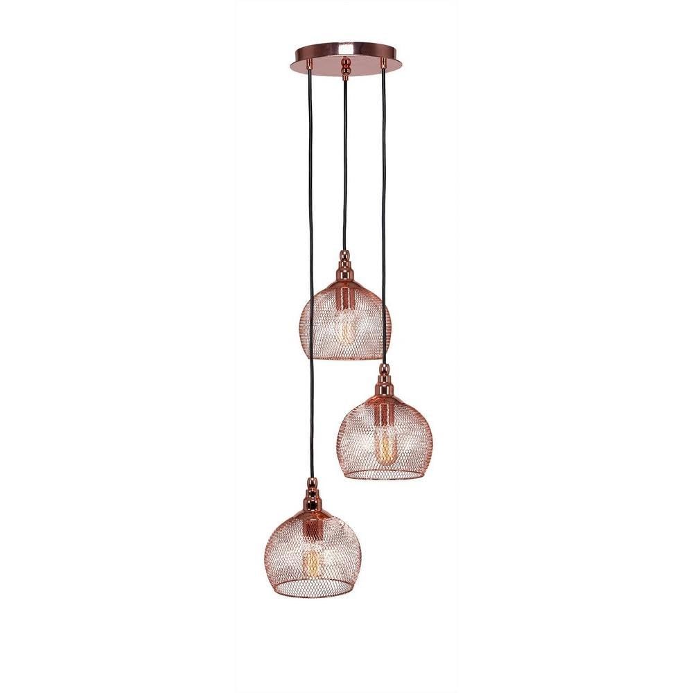 Toltec Lighting 1816-Cp-1802-At14 Plexus 3 Light Multi-Light Mini Pendant With Smoke Antique Bulbscopper, Copper
