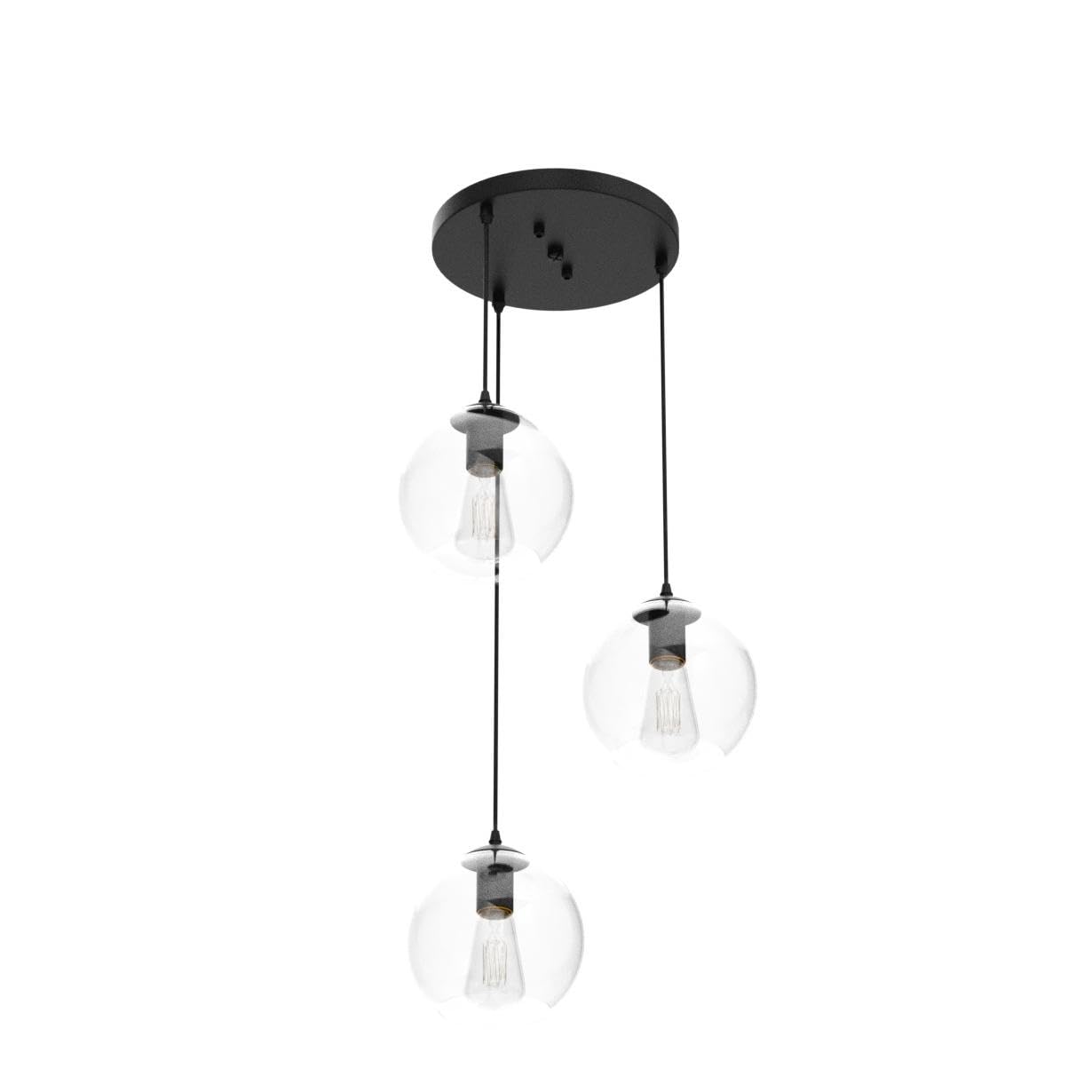 LMSOD Pendant Light, Mid Century Modern 3 Lights Globe Chandelier, Matte Black, Clear Glass Shades, 11.8 Inch for Kitchen Island Dining Room