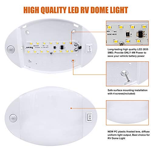Facon 12V RV Ceiling Light with Switch & Motion Sensor, LED Puck Light, White, Model DLS01-608PIR
