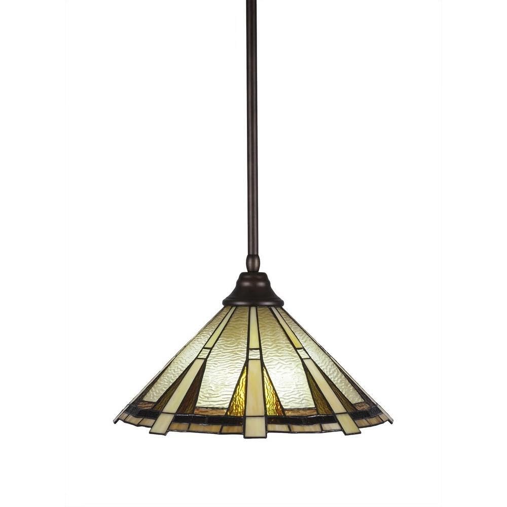 Toltec Lighting 26-Brz-934 Stem Hung Pendant With Zion Glass, 16&quot;, Bronze