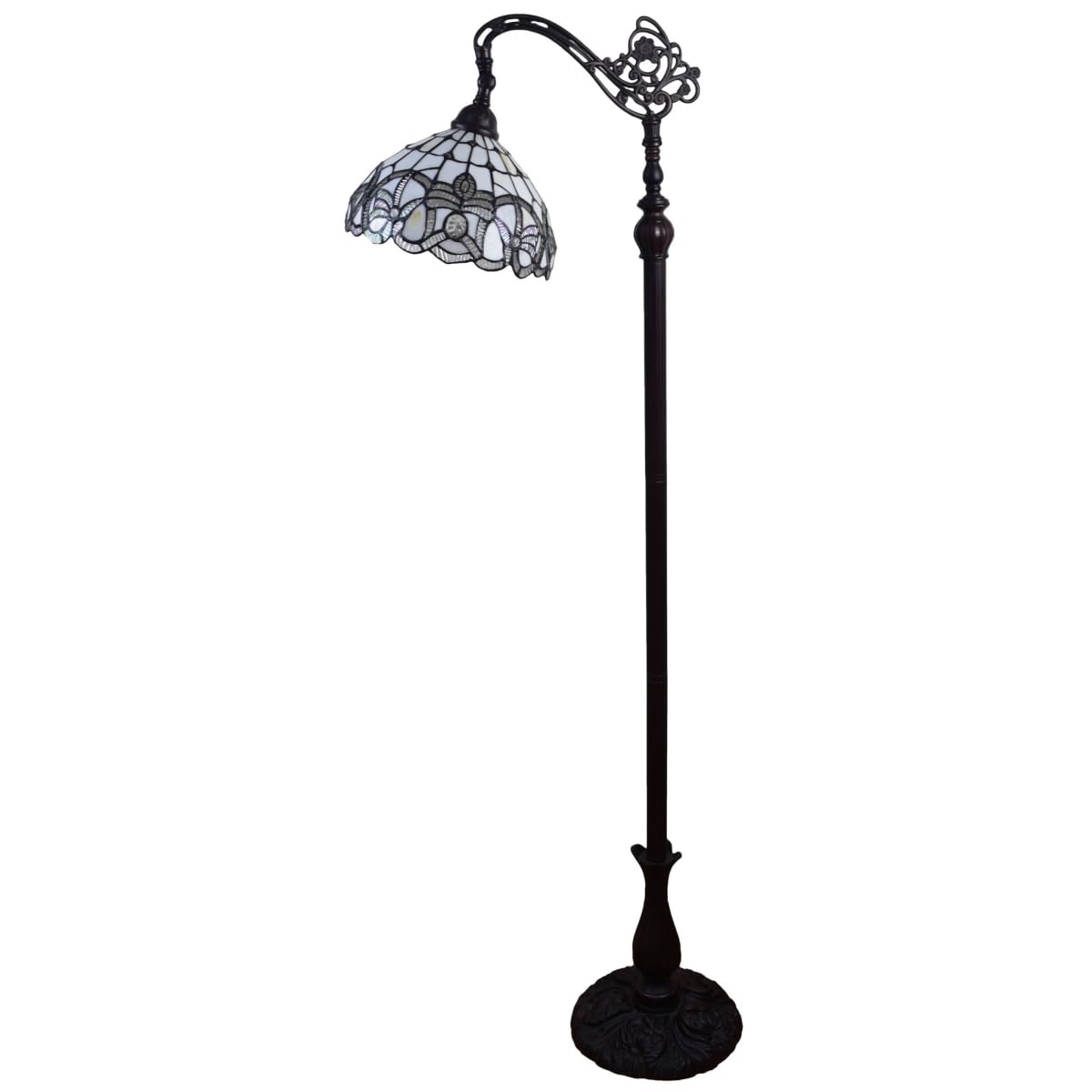HomeRoots Floor Lamp with White Stained Glass Bowl Shade, Traditional Design, 62 x 12 x 12 in., Brown Metal