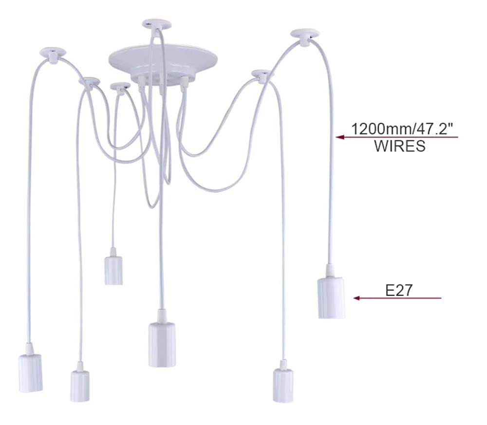 K JINGKELAI 6-Head Pendant Light Fixture, Industrial Metal Design, E27, 120V, White, Model DJ112-W006