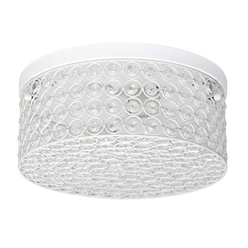 Elegant Designs Fm1003-Wht Elipse Crystal 12 Inch Modern Metal 2 Light Round Ceiling Flush Mount Fixture, White