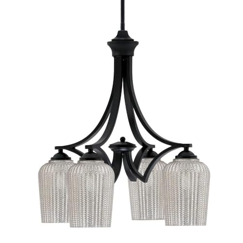 Toltec Lighting 568-Mb-4253 Zilo - 4 Light Downlight Chandelier-22 Inches Tall And 20 Inches Wide, Finish Color: Matte Black, Glass Color: Silver Textured