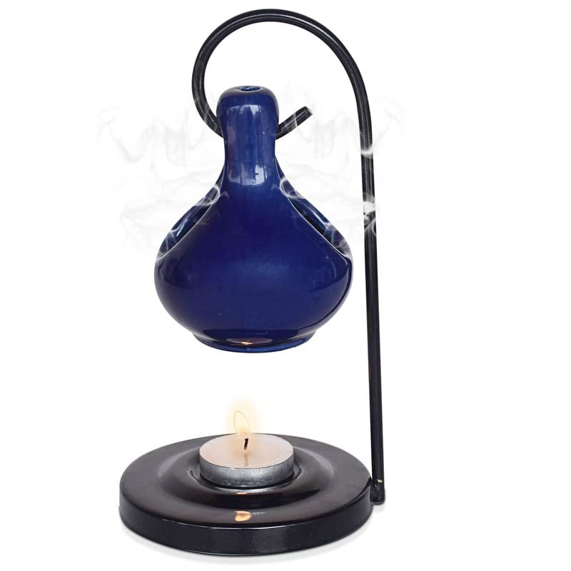 Pure Source India Ceramic Aroma Oil Diffuser Hanging Burner for Home Fragrance Decoration and Gifting, 4 x 8 Inch (Hanging - Blu