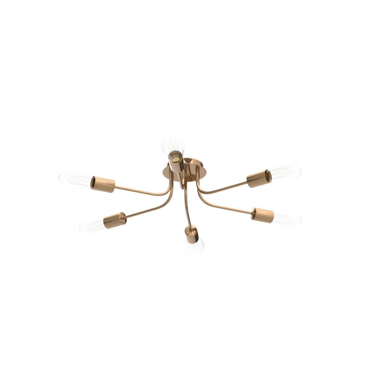 Tuluce Mid Century Modern Ceiling Lighting Industrial Semi Flush Mount Light Fixture Brushed Brass 6 Light Sputnik Chandelier Fo
