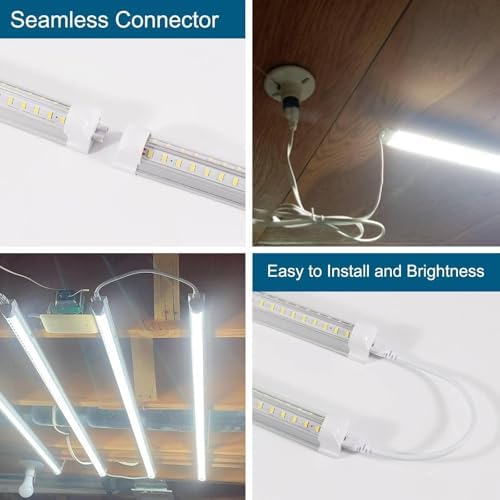 Aqiquut 3Ft Lights 36W 6500K 5000Lm Daylight Foot Led Shop Lights 110V Linkable Clear Cover Integrated V-Shape For Shop Garage Warehouse Workshop Commercial Bay Lighting(2-Pack)