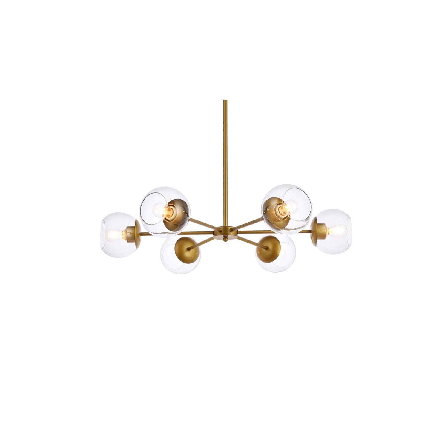 Elegant Lighting Living District Briggs 6-Light Mid-Century Metal Pendant in Brass/Clear